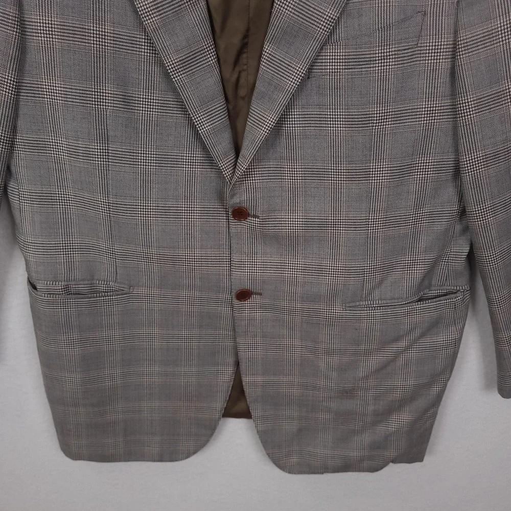 Trussini Blazer Mens 58 Gray Glen Plaid Wool Sport Coat Loro Piana Italy